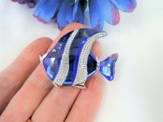 High End Vintage " Swarovski " Brilliant Blue & Clear Figural Fish Brooch Wow