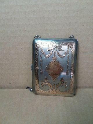 Vintage Sterling Silver Coin Purse 118 Grams 14k Gold Inlay