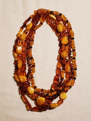 Antique Vintage Natural Baltic Amber Necklace/eggyolk Yellow & Honey/5 Strands