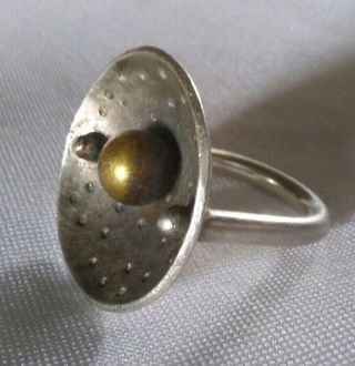 Vintage Thomas Mann Modernist Artisan Ring,  Sterling Silver & Brass,  Size 7