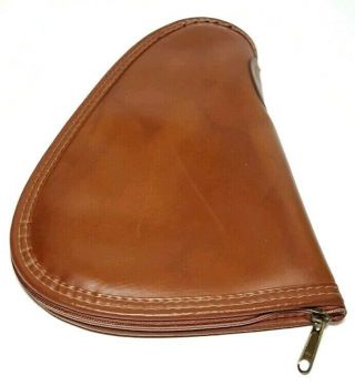 Vintage Brown Leather Pistol Gun Case Carry Holder Zip Up Pouch Bag Travel VTG 3