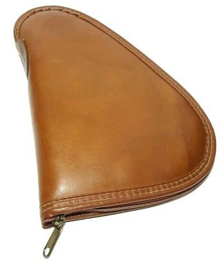 Vintage Brown Leather Pistol Gun Case Carry Holder Zip Up Pouch Bag Travel VTG 6