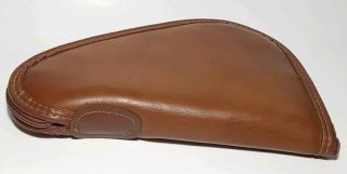 Vintage Brown Leather Pistol Gun Case Carry Holder Zip Up Pouch Bag Travel VTG 7