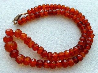 Antique Faceted Natural Amber Beads Necklace