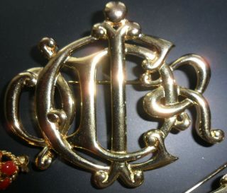 Vintage Authentic Christian Dior Gold Logo Brooch Pin Signed Germany 1960s