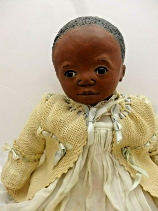 African American Baby,  Sculpted Head,  Cloth,  Ooak Artist Doll,  Antique Outfit