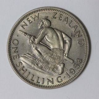 Zealand 1958 Shilling Rare Broken Back Variety Unc (nob114/r457)