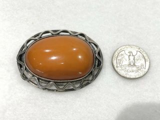 Vintage Large 22 Gram Baltic Butterscotch Egg Yoke Amber Brooch Pin Silver 2