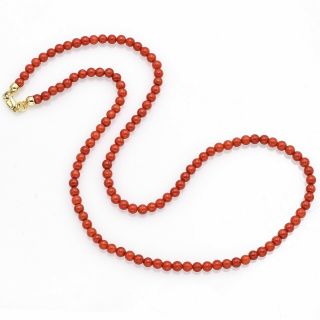Vintage 14k Yellow Gold Red Coral Beaded Strand Necklace 10.  3 Grams 18 Inches