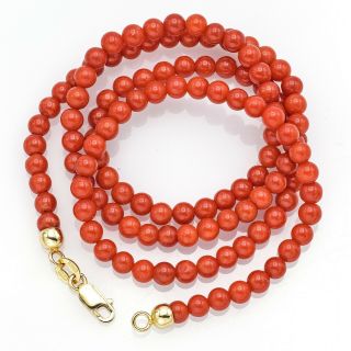 Vintage 14K Yellow Gold Red Coral Beaded Strand Necklace 10.  3 Grams 18 Inches 2