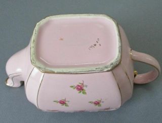 Vintage SADLER England Porcelain CUBE Shape TEAPOT Pink w PINK ROSES,  Gold Trim 6