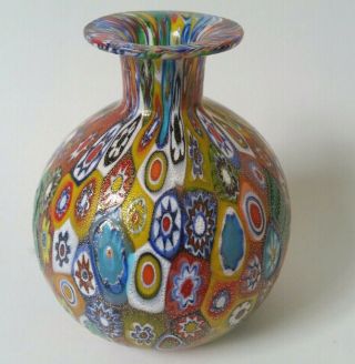 Vintage Millefiori Murano Italian Art Glass Vase Attributed Gambaro & Poggi 3.  5 "