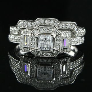Vintage Style 2ct Princess & Baguette D/vvs1 Diamond 10k Solid Gold Bridal Ring