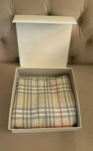 Burberry Infant Vintage Check Wool Baby Blanket Ivory Beige Red Yellow Nib