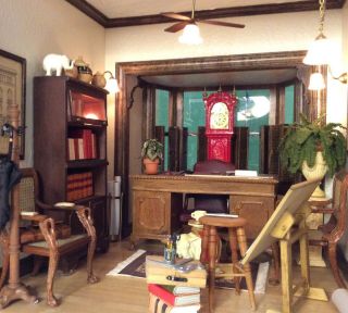 Miniature Architect Studio DOLL HOUSE - Lighted - Vintage Furnishings - Open front 3