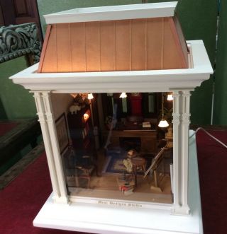 Miniature Architect Studio DOLL HOUSE - Lighted - Vintage Furnishings - Open front 9
