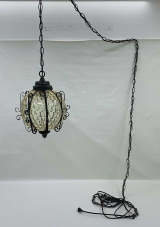 Vintage Retro Mid Century Disco Glass Hanging Swag Lamp Light Chain 5
