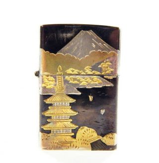 Vintage Sterling Silver w/ Gold Cigarette Pocket Lighter Engraved Japanese 2