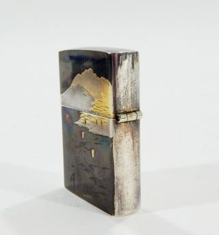 Vintage Sterling Silver w/ Gold Cigarette Pocket Lighter Engraved Japanese 4