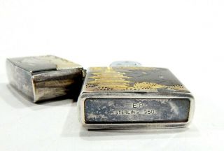 Vintage Sterling Silver w/ Gold Cigarette Pocket Lighter Engraved Japanese 6
