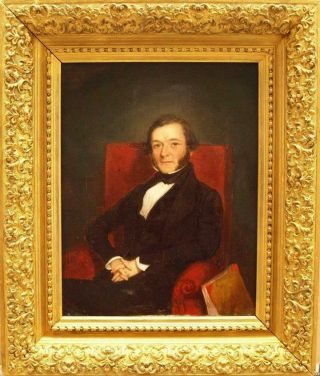 Fine Mid 19th Century Portrait Seated Young Gentleman Antique Oil Painting