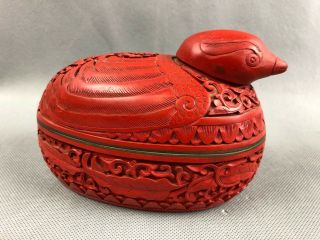 Vintage Chinese Carved Red Cinnabar Hen Chicken Box