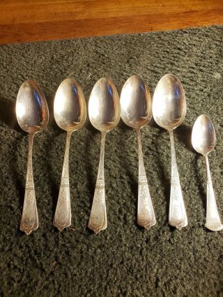 5 Huge 9 " Sterling Silver Spoons By Rhodes Made Late 1800s Vintage