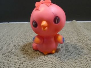 Vintage Rubber Squeak Toy Pink Birdie Made In Taiwan