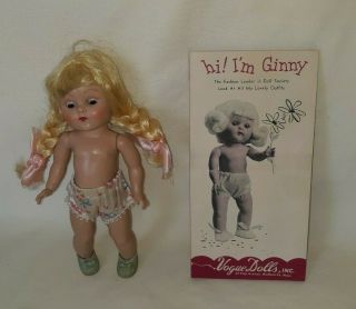 VINTAGE EARLY BLONDE VOGUE GINNY DOLL PAINTED LASH EXC.  W/ BOX $139.  99 2
