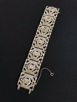 Vintage Huge Gorgeous Rhinestone Art Deco Trifari Glass Bracelet