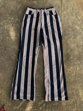 1960s 70s Vintage Striped Red White Blue 4th Of July Bell Bottoms Pants 28