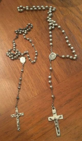 Sterling Rosaries - Vtg Small Sterling Silver Rosary Small Beads - Set Of 2