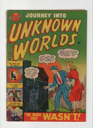 Journey Into Unknown Worlds 7 Fn 6.  0 Vintage Marvel Atlas Comic Golden Age 10c