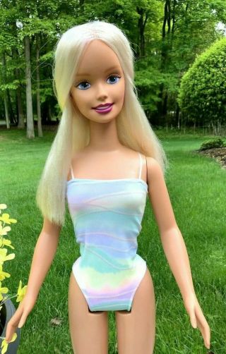 Life Size Vintage Mattel Barbie Doll - - 38 " Tall,  Pink Earrings,  Bathing Suit