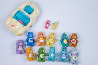 Vtg Care Bear Car And Pvc Plastic Toy Figures - Grumpy,  Lucky