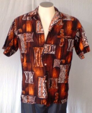 Tropicana Brown Large Aloha Hawaiian Shirt Tapa Vintage 1950 