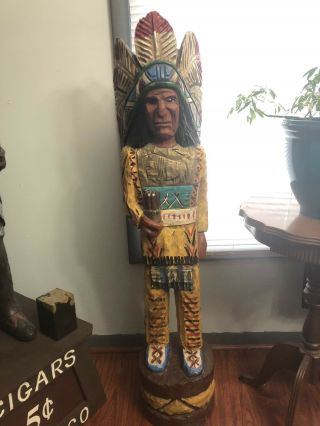Vintage Gallagher Cigar Store Indian 4 Ft Tobacco Advertising Hand Carved Wooden