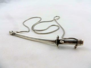 Quality Vintage Sterling Silver Miniature Japanese Samurai Sword Necklace C1970s