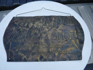 Antique American Gentlemen Shoes Advertising Bronze Metal Trade Sign Vintage 20 "