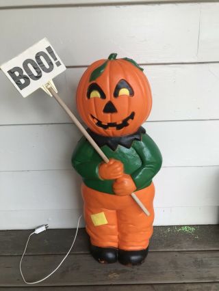 Vintage Don Featherstone Blow Mold Halloween Pumpkin Scarecrow Union