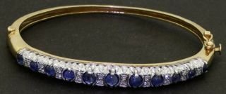 Vintage 14k 2 - Tone Gold 3.  17ct Vs1/g Diamond & Blue Sapphire Bangle Bracelet