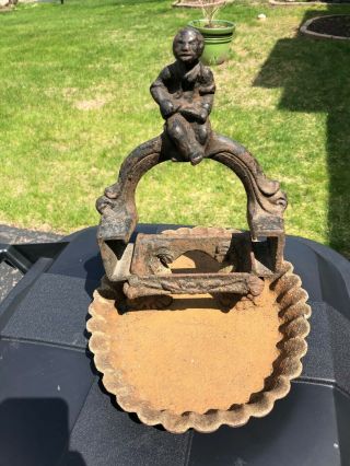 Antique Cast Iron Black Americana Vintage Shoe Shine Boot Scraper With Tray