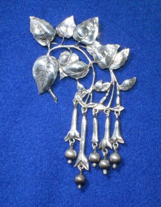 Large Vintage Cini Sterling Silver Fuchsia Flower Pin Brooch,  Signed - 23.  3gr