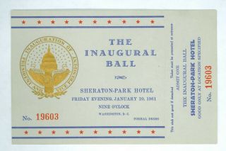 Vintage 1961 President John F.  Kennedy Inaugural Ball Admittance Ticket