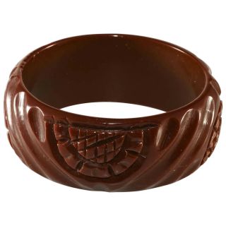 Bakelite Bangle Bracelet Wide Carved Chocolate Brown Vtg Catalin