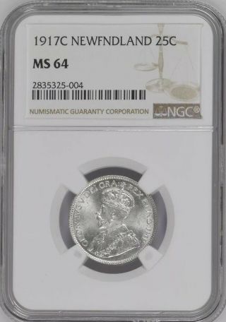 1917 Canada Newfoundland 25 Cents Ngc Ms64 High Value Rare Make Offer