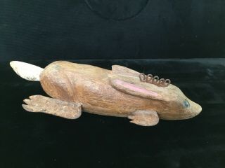 Antique Ice Fishing Decoy Lure Carved Wooden Rabbit Weighted Folk Painted 6.  5”