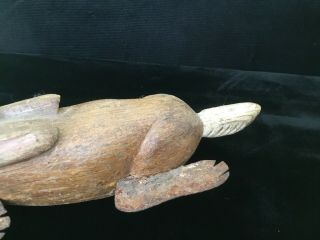 Antique Ice Fishing Decoy Lure Carved Wooden Rabbit Weighted Folk Painted 6.  5” 7