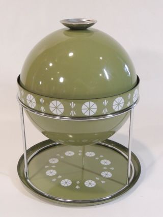 Rare VTG MCM Cathrineholm Made Norway Green Fondue Pot Stand Enamel Viking 4