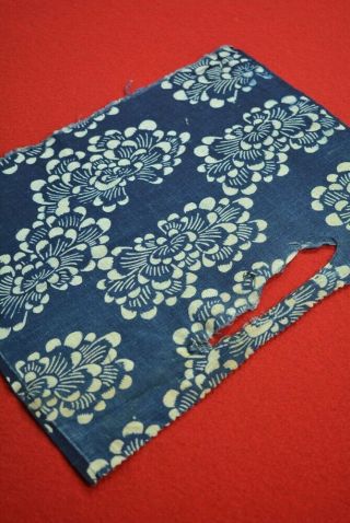 Yx01/30 Vintage Japanese Fabric Cotton Antique Boro Indigo Blue Katazome 9.  8 "